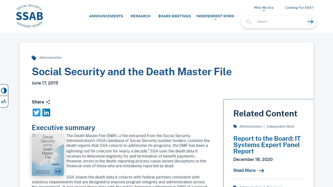 Social Security and the Death Master File | SSAB